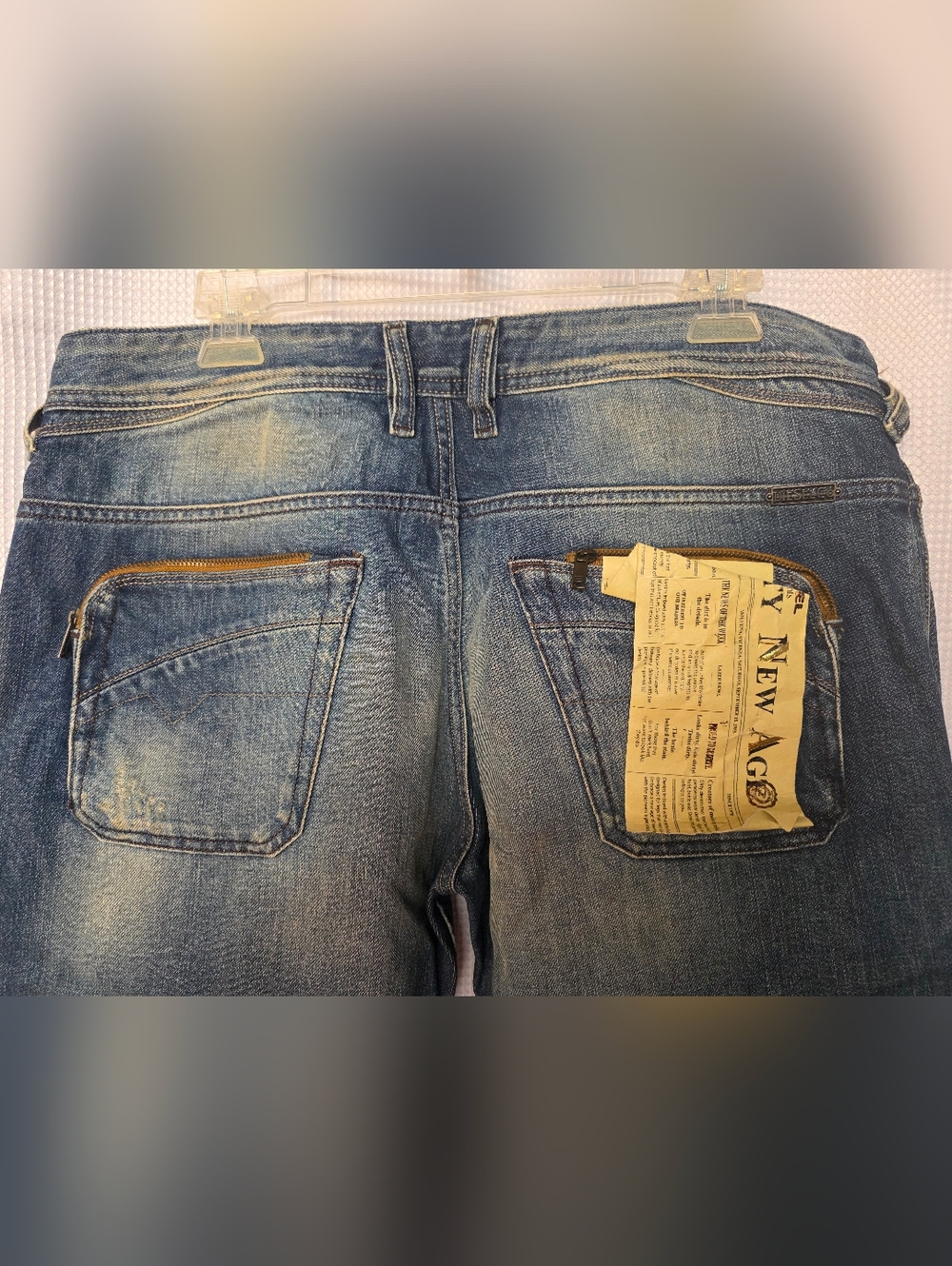 Diesel Men's Faded Blue Slim Tapered POIAK Jeans with Back Zip Pocket
